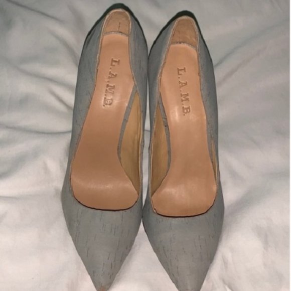 L.A.M.B. Pumps Jocelyn Grey Cork Stiletto Heel - Picture 5 of 8
